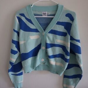 Princess Polly Mint Blue Abstract Cropped Cardigan